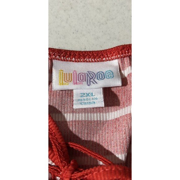 LuLaRoe Jody Dress Womens 2XL Long Sleeve Peasant Smocked Waistband Red Stripes - Picture 7 of 11